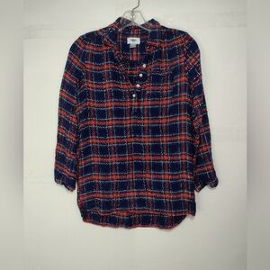 Old Navy Red and Blue Plaid Shirt, Four Button Placket Size (XL/TG/14) Regular